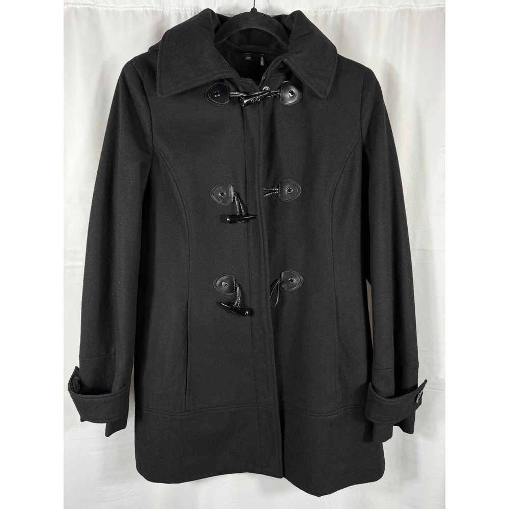 Calvin Klein Womens Black Wool Blend Hooded Toggle Coat Jacket XS